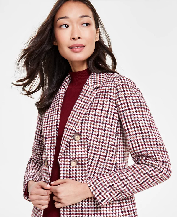 Houndstooth Faux-Double Breast Jacket