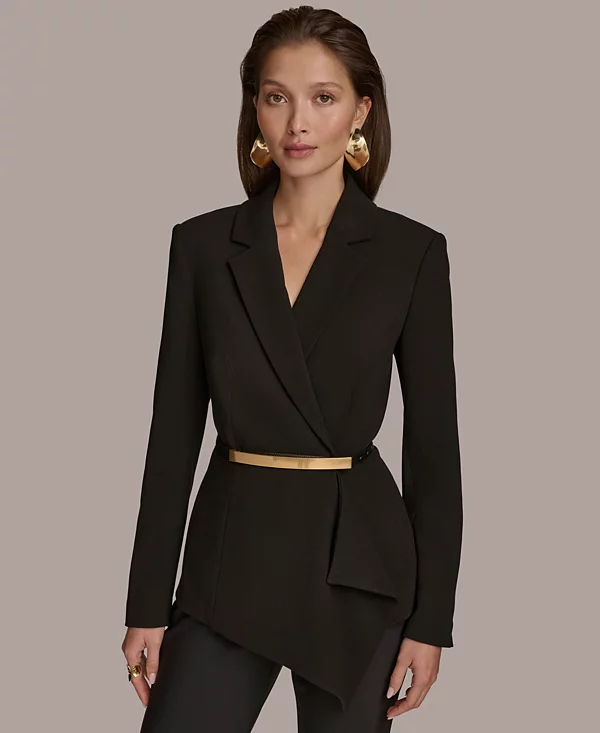 Women's Belted Asymmetric-Hem Jacket